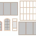 Various Window Designs With Wooden Frames And Different Architectural Shapes 3d model