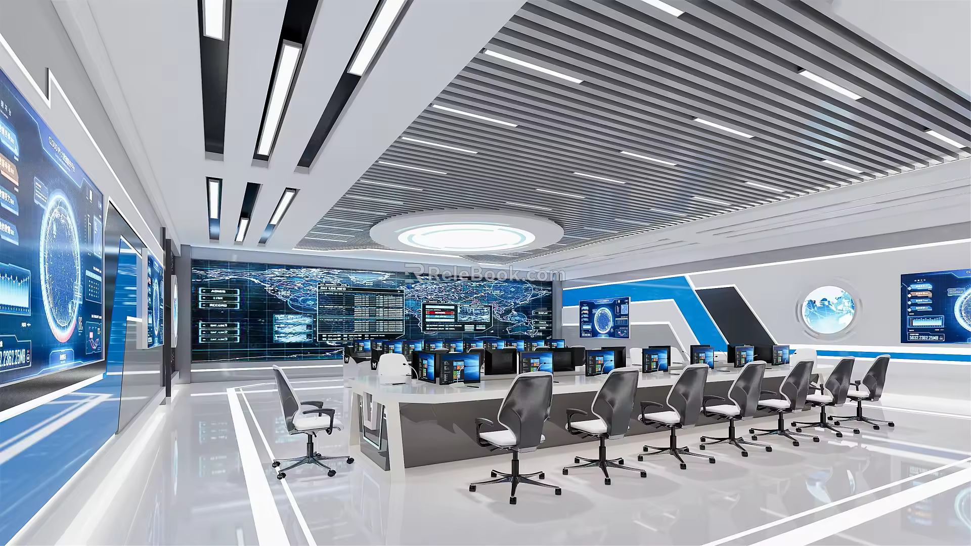 Modern monitoring room monitoring command center 3d model