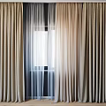 Beige Thick Curtains With White Sheer Panels And Window Light Filtering 3d model