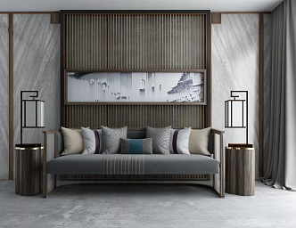 New Chinese-style Multi-person Sofa Coffee Table Combination 3d model