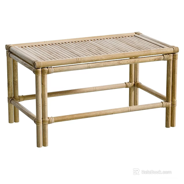 Natural Bamboo Coffee Table with Slatted Top Simple Structure and Functional Design 3d model 