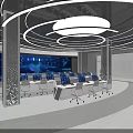 Modern Control Room With Multiple Data Screens Workstations And Ergonomic Chairs Under Circular LED Lighting 3d model