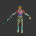 Sci Fi Soldier Character With White Orange Armor And Blaster Rifle 3d model