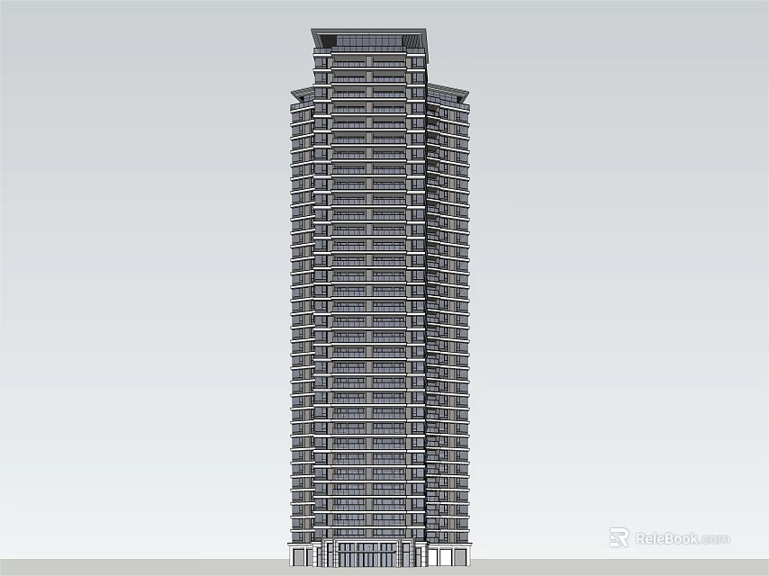 Modern High Rise Building Exterior Design With Glass Facade And Multiple Floors 3d model 