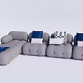 Gray Modular Multi Person Sofa With Blue White Cushions And Throw Blanket 3d model