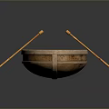 Vintage Wooden Boat With Yellow Oars And Slatted Seat Structure Design