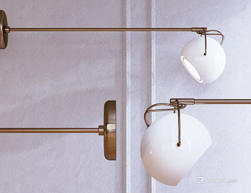 Modern Wall Sconces With Brass Arm And White Glass Shade For Interior Decor 3d model 