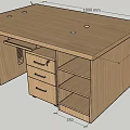 Wooden Office Desk With Drawers Open Shelves Top Holes And Dimensions