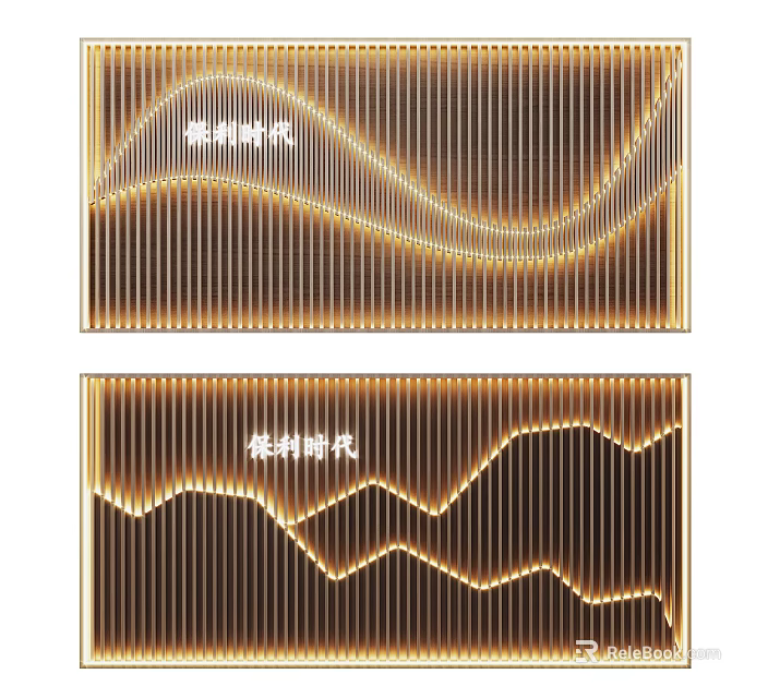 New Chinese Style Bed Accent Wall With Wave Light Patterns 3d model 