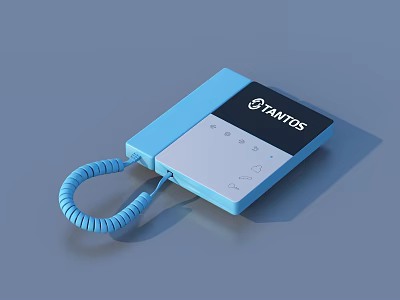 TANTOS Blue And White Communication Device With Coiled Cable Design 3d model