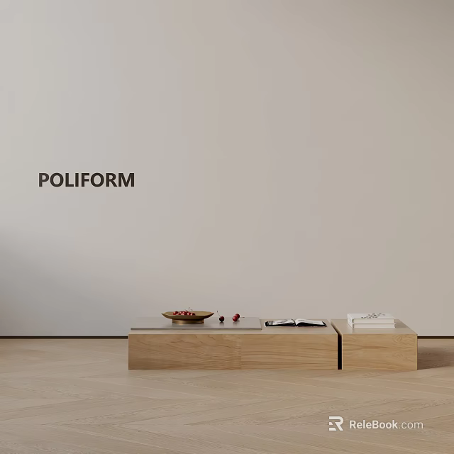 Modern POLIFORM Sofa Coffee Table Set With Wooden Design And Decorative Items 3d model
