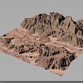3D Mountainous Terrain Model With Detailed Elevated Features And Landscape Structure