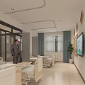 Government Service Hall Interior With People At Service Counter Waiting Area Chairs And Wall Screen