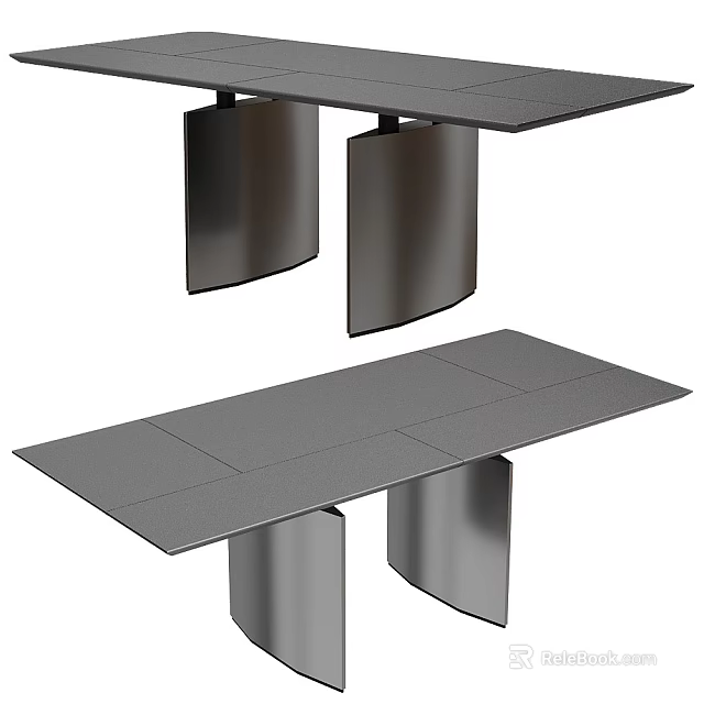 Modern Minimalist Dining Table With Gray Tabletop And Metal Legs Design 3d model 