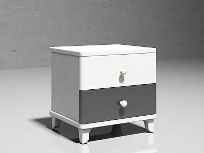 White and Gray Modern Bedside Table With Two Drawers Round White Knobs And Short Legs 3d model