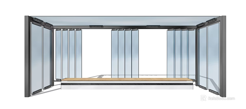 Modern Interior Design With Glass Sliding Doors And Wooden Platform Area 3d model 