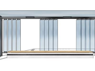 Modern Interior Design With Glass Sliding Doors And Wooden Platform Area 3d model