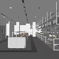 Spacious Commercial Kitchen Layout With Multiple Workstations And Stainless Steel Equipment 3d model