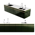 Modern Dark Green Bar Counter With Sleek Surface Sink Faucet And Metal Trim Cabinets
