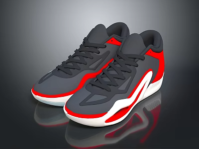 Stylish Modern Sneakers Featuring Gray Red And White Color Design 3d model