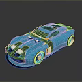 Blue Sports Car Streamlined Design With Black Stripes Shiny Wheels And Reflective Surface
