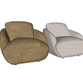 Modern Single Sofa With Round Shape Beige Fabric Upholstery And Light Brown Color Option