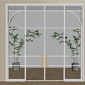 White Framed Glass Door With Arch Design Green Plants And Wooden Floor
