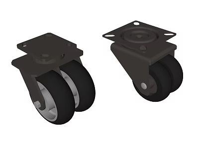 Heavy Duty Commercial Equipment Casters With Black Double Wheels And Mounted Base 3d model