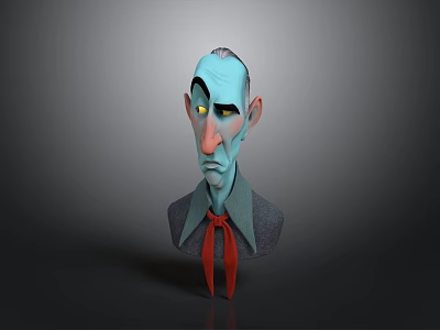 Cartoon Man Character With Blue Skin Yellow Eyes Red Tie Green Shirt And Gray Coat 3d model