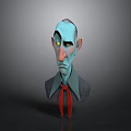Cartoon Man Character With Blue Skin Yellow Eyes Red Tie Green Shirt And Gray Coat