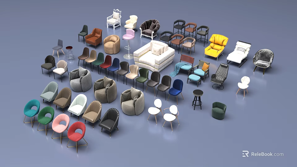 Modern Leisure Sofa Set With Multiple Styles And Colorful Living Room Seating Options 3d model 