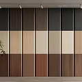Modern Wooden Wall Paneling With Light And Dark Color Blocks And Indoor Plant