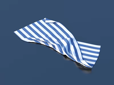 Blue and White Striped Fabric Wrinkle Texture On Dark Reflective Background 3d model