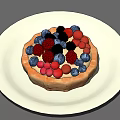 Fresh Fruit Tart Topped With Blueberries Strawberries Raspberries And Blackberries Served On White Plate