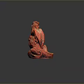 Red Mythical Dragon Carved Decorative Statue With Intricate Texture Design
