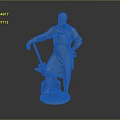 Detailed Silver Metal Blacksmith Sculpture Standing With Apron Hammer And Anvil