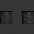 Two Vintage Metal Buckets With Handles On Dark Reflective Background