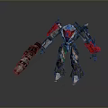 Mechanical Warrior Game Movie Character With Red Black Armor And Large Weapon