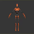 Orange Robot With Slender Limbs And Black Joints Standing On Gray Background 3d model