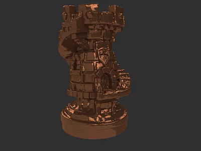 Intricate Bronze Castle Chess Rook Piece For Board Game Entertainment 3d model