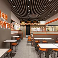 Chongqing Chicken Pot Restaurant with Orange Walls Open Layout Tables And Menu Boards