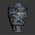 Chinese Blue and White Porcelain Vase With Traditional Plant Motifs And Dragon Patterns