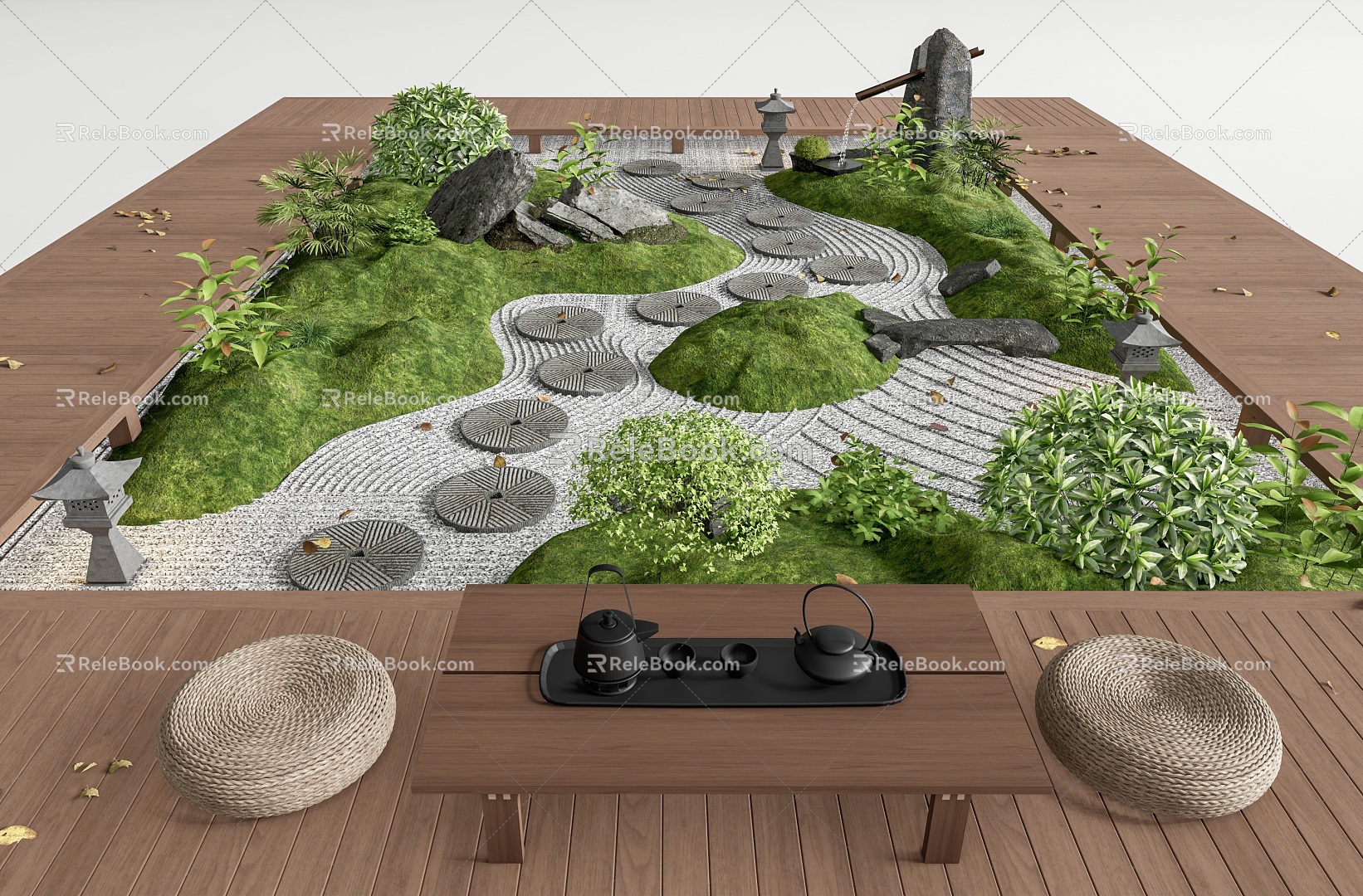 Modern courtyard sketch micro-terrain courtyard landscape Tingbu green island dry landscape stone plant combination 3d model