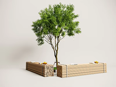 Cozy Outdoor Chairs Under Green Tree With Wooden Structure And Fresh Fruits 3d model Cozy Outdoor Chairs Under Green Tree With Wooden Structure And Fresh Fruits 3d model