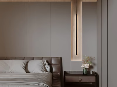 Modern Bedroom Interior Nightstand With Sleek Design And Decorative Flower Vase 3d model