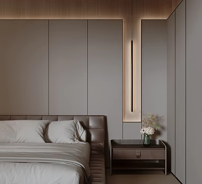 Modern Bedroom Interior Nightstand With Sleek Design And Decorative Flower Vase 3d model