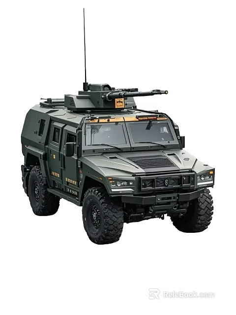 Military Style Armored Functional Vehicle With Roof Mounted Weapon And Robust Design 3d model 
