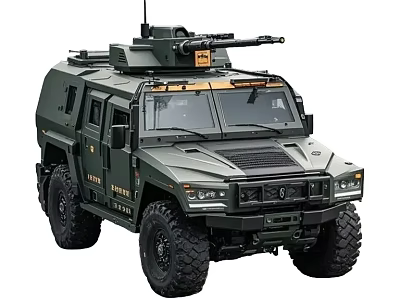 Military Style Armored Functional Vehicle With Roof Mounted Weapon And Robust Design 3d model