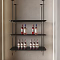 Black Wall Mounted Multi Tier Shelf With Wine Bottles In Modern Home Interior