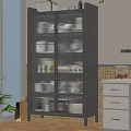 Modern Gray Storage Cabinet With Glass Doors And Organized Kitchen Containers 3d model